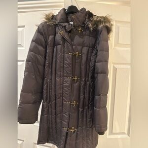 Point Zero Dark Gray Puffer Jacket with Faux Fur Trim